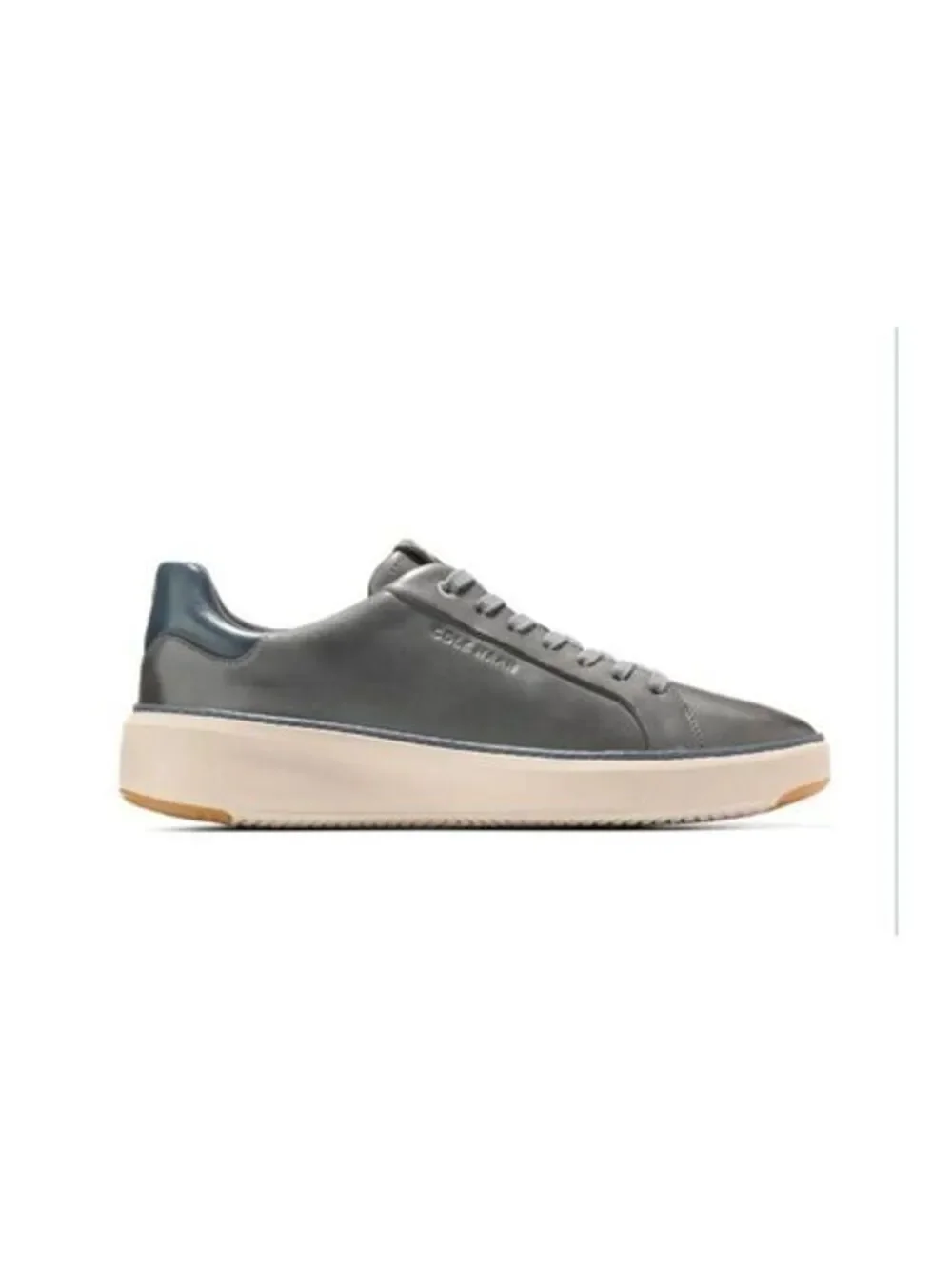 Size 8.5  Cole Haan Men's Gray Leather Sneakers with Cream Sole, Size 10